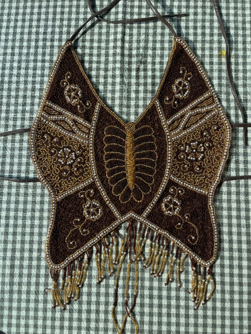 Vintage Brown Beaded Butterfly Top